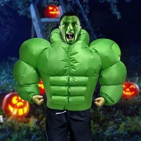 Lorvain Halloween Inflatable Costume for Adult, Halloween Costume for Men Blow Up Costume Inflatable Muscle Costume for Halloween Party Indoor Outdoor Adult Holiday Decoration, Green in Kuwait