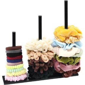 3-Tiers Acrylic Scrunchie Holder Organizer, Black Hair Tie Holder Stand for Women Teen Girls Scrunchie Storage Scrunchy Hair Accessories Organizer