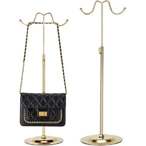 K KAIDIYIN محفظة عرض موقف الذهب الفولاذ المقاوم للصدأ قابل للتعديل مزدوج هوك حقيبة يد عرض موقف ، 2 قطعة رف شاشة المجوهرات منضدية in Kuwait