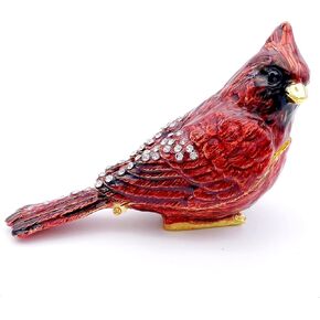 Blue Yellow Warbler Bird Trinket Boxes Hinged .Decorative Birds Jewelry Ring Box Holder.Collectible Bird Figurines Home Decor Gifts for Women.Necklace Rings Earrings Organizer