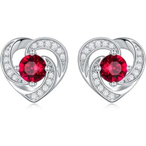 925 Sterling Silver Simulated Birthstone Halo Heart Stud Earrings with Austrian Crystals, Anniversary Valentine's Birthday Jewelry Gifts for Women