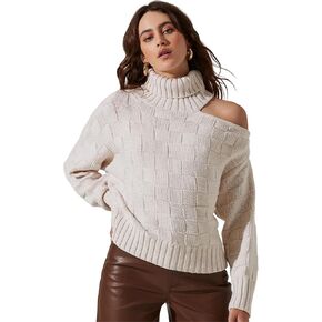 ZAFUL Women's 2023 Fall Turtleneck Pullover Sweater Cold Shoulder Knit Jumper Tops Cutout Off The Shoulder Sweaters