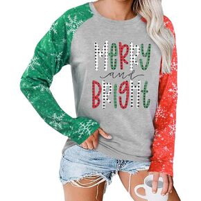 عيد الميلاد البلوز المرأة مرح ومشرق طباعة طويلة الأكمام قميص عيد ميلاد سعيد Crewneck البلوز الأعلى in Kuwait