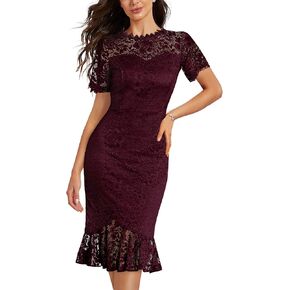 Miusol Women's Retro Floral Lace Short Sleeves Cocktail Party Formal Dress