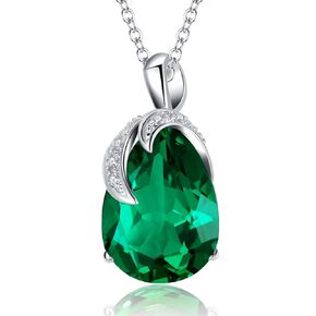 VONSSY Classic Oval Pendant Gemstone Necklace | Crystal Ruby Waterdrop Birthstone Emerald Necklace | 18K Platinum Gold Plated Chain | Jewelry Gift for Mother Wife Girlfriend