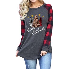 تي شيرت بيسبول نسائي بأكمام طويلة منقوش لأعياد الميلاد وأعياد الميلاد in Kuwait