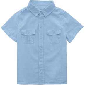 Makkrom Boys Button Down Short Sleeve Linen Shirts Casual Summer Beach Lapel Collar Top Shirts
