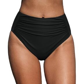 Firpearl Women's High Waisted Bikini Bottom Retro Ruched Swim Short Tummy Control Tankinis Brief