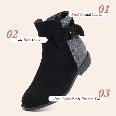أحذية LseLom للفتيات للكاحل بكعب منخفض وسحاب جانبي للخريف والشتاء للأطفال الصغار/الأطفال الكبار in Kuwait