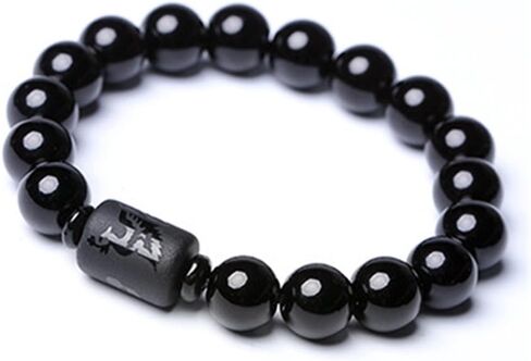 SX Commerce Natural Obsidian Stone Bead Bracelet Couple Men 10mm and Women 8mm Dragon and Phoenix Totem Jewelry in Kuwait