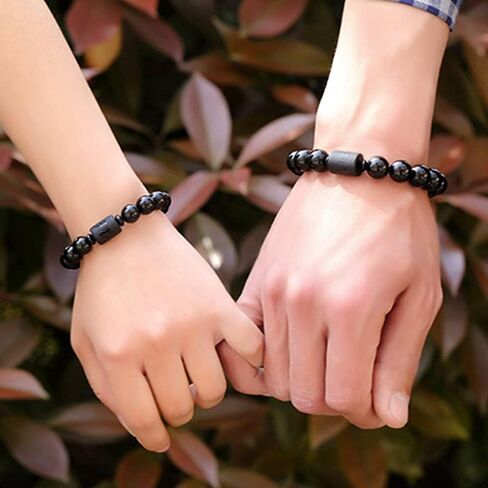 SX Commerce Natural Obsidian Stone Bead Bracelet Couple Men 10mm and Women 8mm Dragon and Phoenix Totem Jewelry in Kuwait