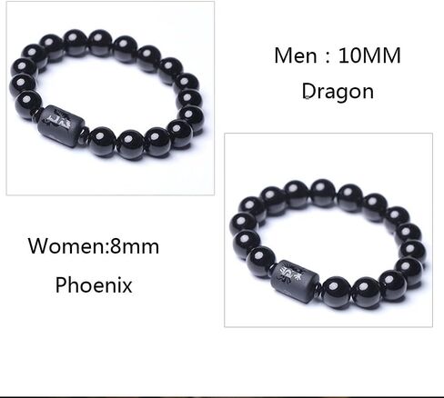 SX Commerce Natural Obsidian Stone Bead Bracelet Couple Men 10mm and Women 8mm Dragon and Phoenix Totem Jewelry in Kuwait