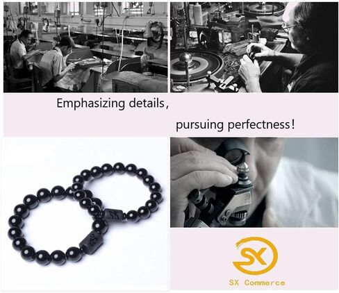 SX Commerce Natural Obsidian Stone Bead Bracelet Couple Men 10mm and Women 8mm Dragon and Phoenix Totem Jewelry in Kuwait