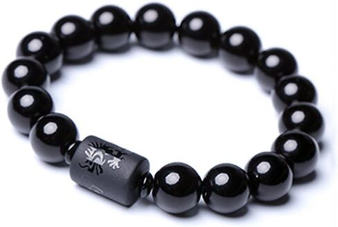 SX Commerce Natural Obsidian Stone Bead Bracelet Couple Men 10mm and Women 8mm Dragon and Phoenix Totem Jewelry in Kuwait