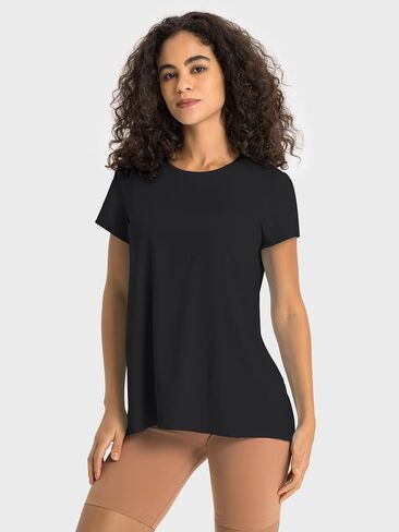 Rigolla Women Workout Shirts Short Sleeve Athletic Running Gym Tee Shirts Yoga Top Split Back in Kuwait