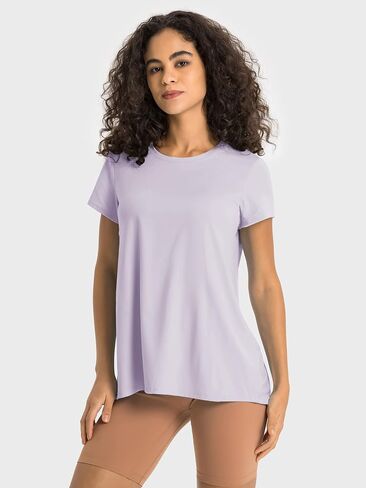 Rigolla Women Workout Shirts Short Sleeve Athletic Running Gym Tee Shirts Yoga Top Split Back in Kuwait