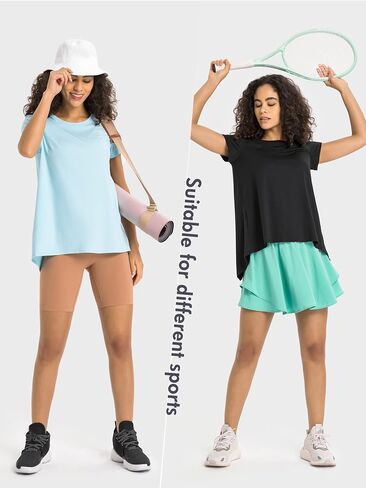 Rigolla Women Workout Shirts Short Sleeve Athletic Running Gym Tee Shirts Yoga Top Split Back in Kuwait