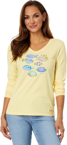 Life is Good Watercolor Tropical Fish Long Sleeve Crusher™ Vee Sandy Yellow MD (US 8-10) in Saudi Arabia