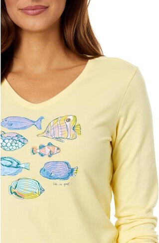 Life is Good Watercolor Tropical Fish Long Sleeve Crusher™ Vee Sandy Yellow MD (US 8-10) in Saudi Arabia