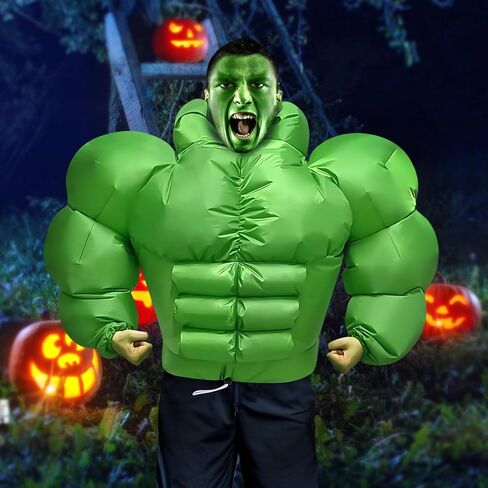 Lorvain Halloween Inflatable Costume for Adult, Halloween Costume for Men Blow Up Costume Inflatable Muscle Costume for Halloween Party Indoor Outdoor Adult Holiday Decoration, Green in Kuwait