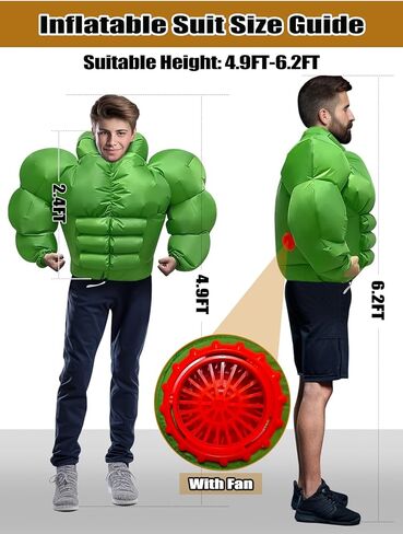 Lorvain Halloween Inflatable Costume for Adult, Halloween Costume for Men Blow Up Costume Inflatable Muscle Costume for Halloween Party Indoor Outdoor Adult Holiday Decoration, Green in Kuwait