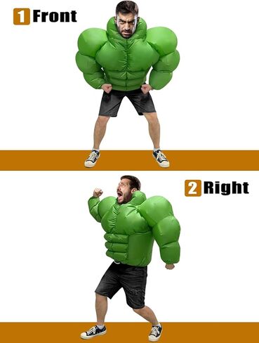 Lorvain Halloween Inflatable Costume for Adult, Halloween Costume for Men Blow Up Costume Inflatable Muscle Costume for Halloween Party Indoor Outdoor Adult Holiday Decoration, Green in Kuwait