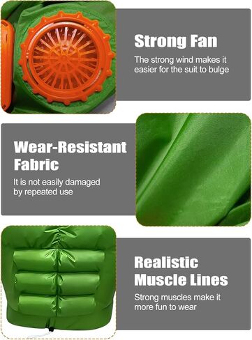 Lorvain Halloween Inflatable Costume for Adult, Halloween Costume for Men Blow Up Costume Inflatable Muscle Costume for Halloween Party Indoor Outdoor Adult Holiday Decoration, Green in Kuwait