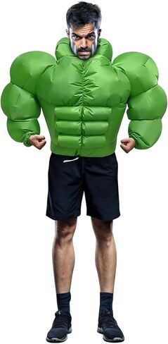 Lorvain Halloween Inflatable Costume for Adult, Halloween Costume for Men Blow Up Costume Inflatable Muscle Costume for Halloween Party Indoor Outdoor Adult Holiday Decoration, Green in Kuwait