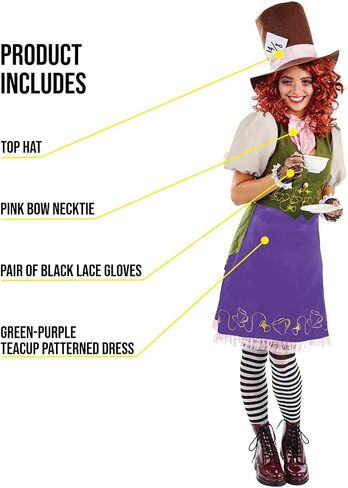 زي Fun Shack Hatter التنكري للنساء في الهالوين، أزياء شخصية الكتاب للبالغين - S M L in Kuwait