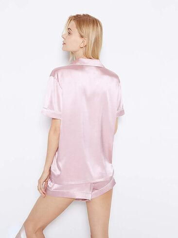 بيجامة حريرية من SIORO للنساء، طقم بيجامة من الساتان بأكمام قصيرة وأزرار سفلية، مجموعات بيجامات ناعمة، مقاس صغير ~ X-Large in Kuwait