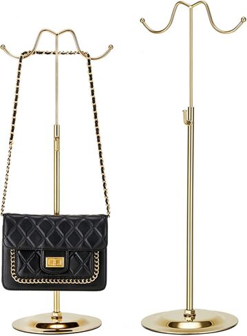 K KAIDIYIN محفظة عرض موقف الذهب الفولاذ المقاوم للصدأ قابل للتعديل مزدوج هوك حقيبة يد عرض موقف ، 2 قطعة رف شاشة المجوهرات منضدية in Kuwait