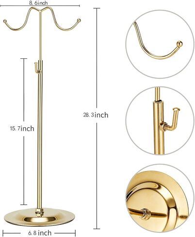 K KAIDIYIN محفظة عرض موقف الذهب الفولاذ المقاوم للصدأ قابل للتعديل مزدوج هوك حقيبة يد عرض موقف ، 2 قطعة رف شاشة المجوهرات منضدية in Kuwait