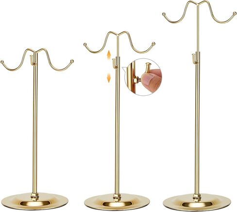 K KAIDIYIN محفظة عرض موقف الذهب الفولاذ المقاوم للصدأ قابل للتعديل مزدوج هوك حقيبة يد عرض موقف ، 2 قطعة رف شاشة المجوهرات منضدية in Kuwait