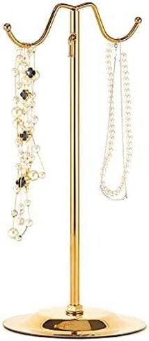 K KAIDIYIN محفظة عرض موقف الذهب الفولاذ المقاوم للصدأ قابل للتعديل مزدوج هوك حقيبة يد عرض موقف ، 2 قطعة رف شاشة المجوهرات منضدية in Kuwait