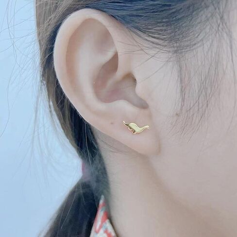 Tiny Dinosaur Stud Earrings S925 Sterling Silver Minimalist Mini Animal Statement Earring Studs Cartilage Tragus Piercing Jewelry Gifts for Women Little Girls Sensitive Ears in Kuwait