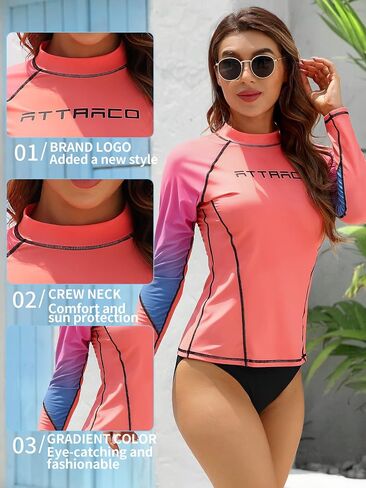 ATTRACO Rash Guard للنساء قمصان سباحة مطبوعة بأكمام طويلة Rashguard UPF 50 in Kuwait