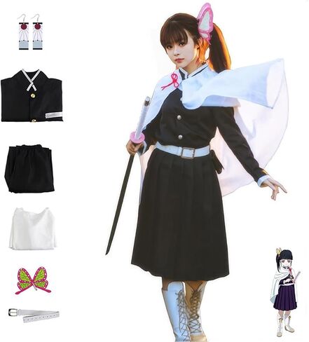 UZAIN Womens Cosplay Costume Anime Kamado Tsuyuri Shinobu Mitsuri Cosplay Kimono Outfit Dress Full Set with Bamboo in Kuwait