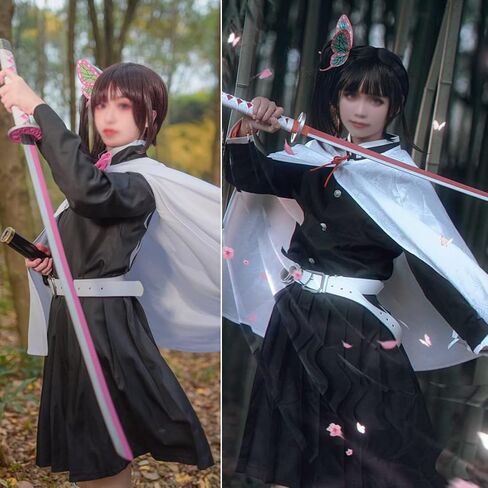UZAIN Womens Cosplay Costume Anime Kamado Tsuyuri Shinobu Mitsuri Cosplay Kimono Outfit Dress Full Set with Bamboo in Kuwait