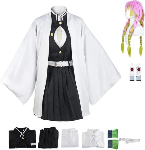 UZAIN Womens Cosplay Costume Anime Kamado Tsuyuri Shinobu Mitsuri Cosplay Kimono Outfit Dress Full Set with Bamboo in Kuwait