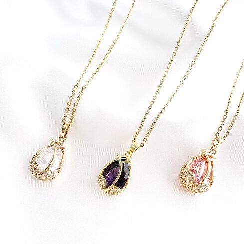 TIMIYES Gold Dainty Pendant Necklace 18K Gold Plated Tulip Crystal Necklace for Women Girl Gifts Jewelry in Saudi Arabia