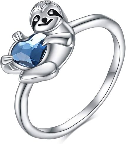 YFN Sloth Gifts Sterling Silver Sloth Rings Cute Heart Crystal Sloth Jewelry for Women Girls Christmas Gifts in Saudi Arabia