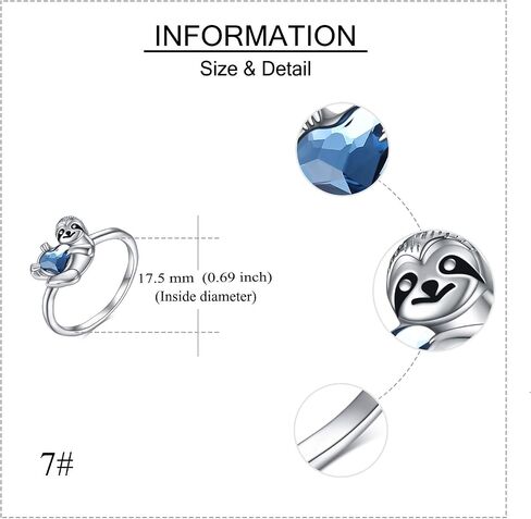 YFN Sloth Gifts Sterling Silver Sloth Rings Cute Heart Crystal Sloth Jewelry for Women Girls Christmas Gifts in Saudi Arabia