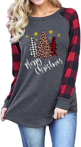 تي شيرت بيسبول نسائي بأكمام طويلة منقوش لأعياد الميلاد وأعياد الميلاد in Kuwait