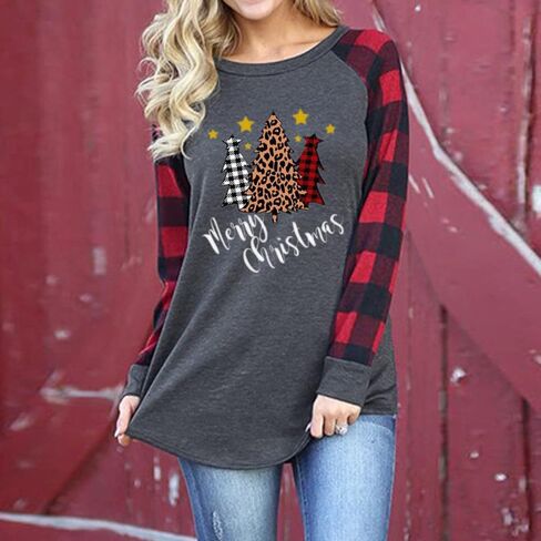 تي شيرت بيسبول نسائي بأكمام طويلة منقوش لأعياد الميلاد وأعياد الميلاد in Kuwait