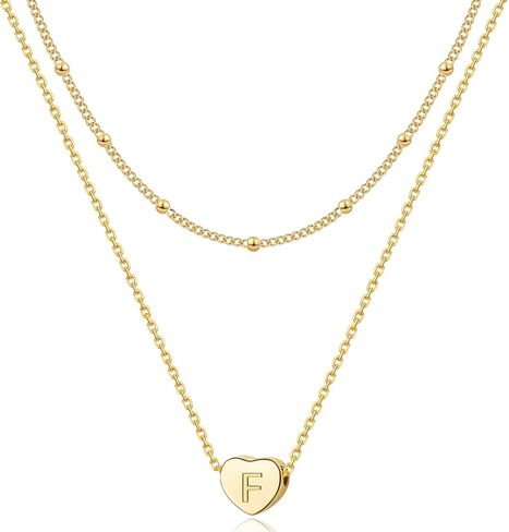 Momlovu القلائد الأولية القلب للنساء الفتيات-14K الذهب الطبقات القلائد الأولية الصغيرة للفتيات، عيد الحب، هدية عيد ميلاد، هدايا عيد الميلاد والمجوهرات للفتيات لها in Kuwait