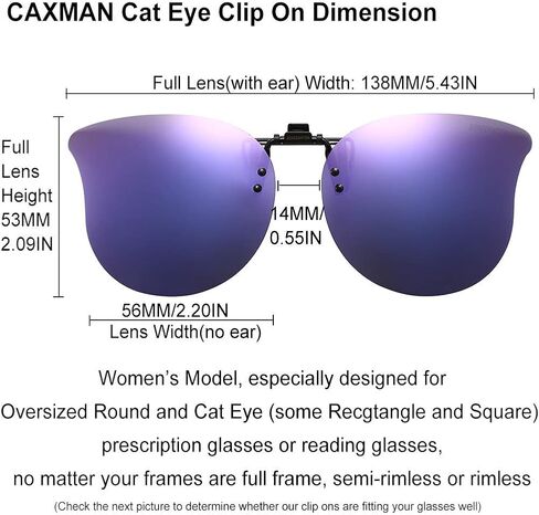 Polarized Cat Eye Clip On Sunglasses Over Prescription Glasses for Women UV Protection in Saudi Arabia