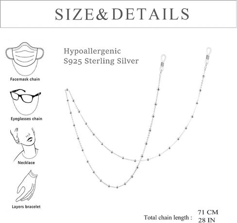 AOBOCO Glasses Chain for Women Sterling Silver, Sunglass Holder Eye-glasses Accessory Chains in Saudi Arabia