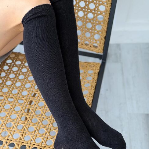 جوارب State Cashmere للجنسين 100% من الكشمير النقي للركبة بأساور مضلعة عالية (أسود، S/M) in Kuwait