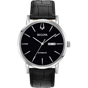 Bulova Men's Classic American Clipper 3-Hand Automatic Leather Strap Watch, Day Date Calendar, 40 Hour Power Reserve, Exhibition Case Back, 42mm