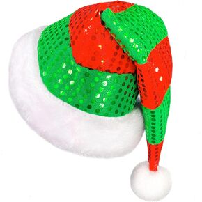 Christmas Hat, Santa Hat with Flash Sequins, Xmas Holiday Hat for Adults, Unisex Velvet Classic Santa Hat for Christmas New Year Party in Saudi Arabia